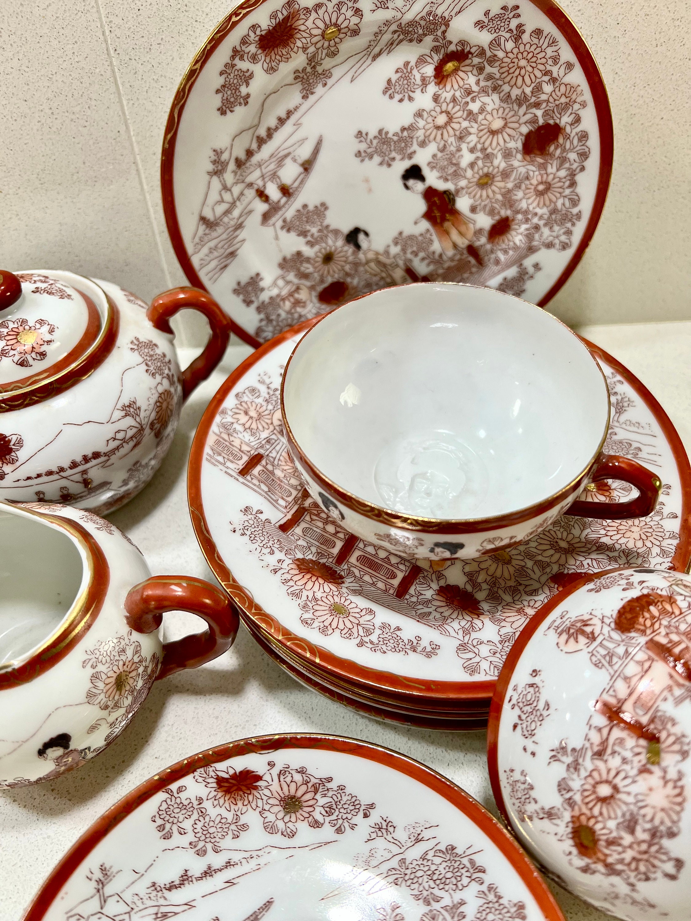 Vintage Japanese Eggshell Porcelain Tea Set Etsy