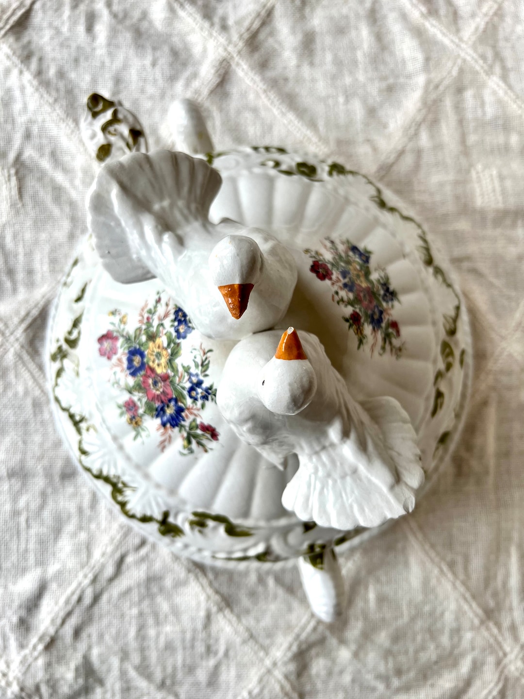 Antique French Tureen With Large Capacity, White With Floral Pattern