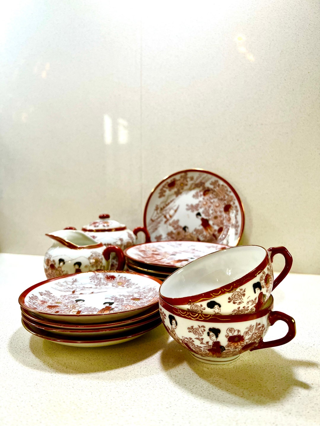 Vintage Japanese Eggshell Porcelain Tea Set Etsy