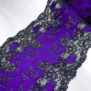 Dark Purple Stretch Lace Trim, Floral Elastic Lingerie Lace Fabric, Bra Making, Width 9&quot;, Lace Fabric, Stretch Scallop Lace, Lace Galloon