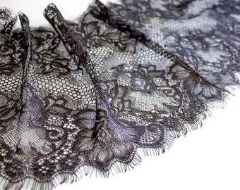 Brass Brown and Black Metallic Chantilly Eyelash Lace 9&quot; 22.75 cm Lingerie Making Sewing Trim, Floral Lace, Gold lace, Bronze Chantilly Lace