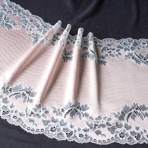 Rosa weiße Stretch Spitzenbesatz 23 cm, breiter elastischer Spitzenstoff, Hochzeit Dessous Spitze, weiche Dessous Spitze, elastische Spitzenbesatz, Stretch Spitzenstoff
