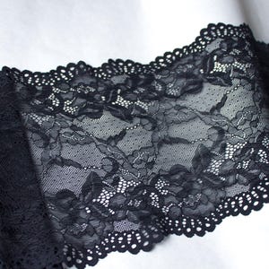 Schwarze Stretch Spitzenborte, Weiche Dessous Spitze, Stretch Spitzenborte, Florale Spitze, Elastische Spitzenborte, Spitze für Dessous, Stretch Spitzenstoff