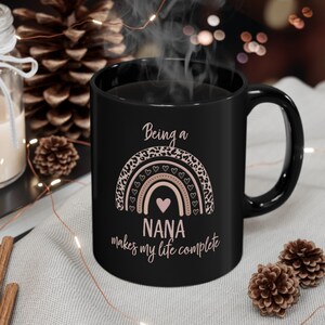 Ceramic Mug Black 11 oz for Nana Black Ceramic Coffee Mug Christmas Gift Pregnancy Reveal Gift Grandmother Black Ceramic Hot Cocoa Mug gift