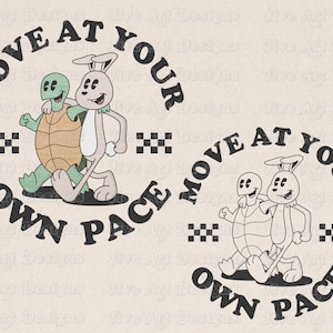 Eigen tempo png positieve quote png inspirerende quote png schildpad png t-shirt png konijn png retro cartoon png t shirt sublimatie