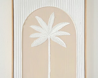 Textured Art Palm Tree Canvas Framed Painting | Coastal Hamptons Wall Art