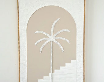 Textured Art Palm Tree Canvas Framed Painting | Coastal Mediterranean Wall Art
