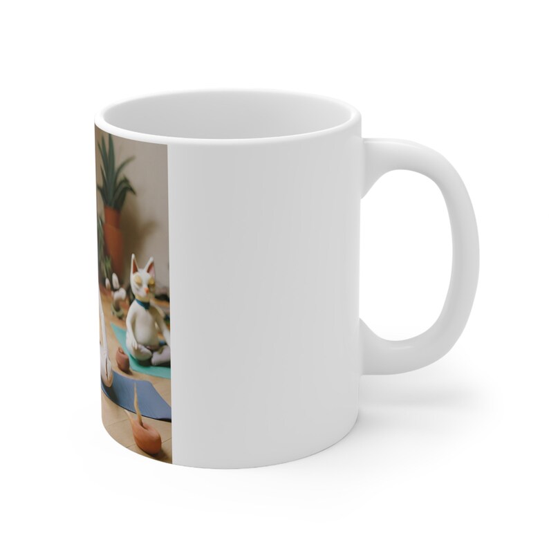 Funny Mug Cup for Yoga Lovers - Original Mug with Cats Doing Yoga - Ceramic 11 oz
