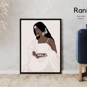 Rani | Queen| Indian Digital Print | Indian Art, Brown Girl, Indian Folktale Art, Desi Artwork, South Asian, Minimalist