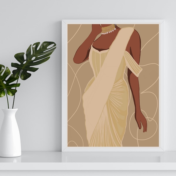 Draped Saree | Minimalist Indian Digital Print | Indian Art, Brown Girl, Indian Folktale Art, Desi Artwork, South Asian, Indian Minimalist