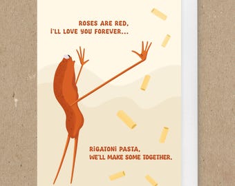 Marcus the Worm funny Valentines / Birthday card - Rigatoni pasta / anniversary best friend card