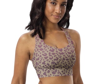 Wild Rose: Recycled Leopard Sports Bra | Sustainable, Supportive & Stylish Activewear in Beige with Dusky Rose and Puce Leo Print