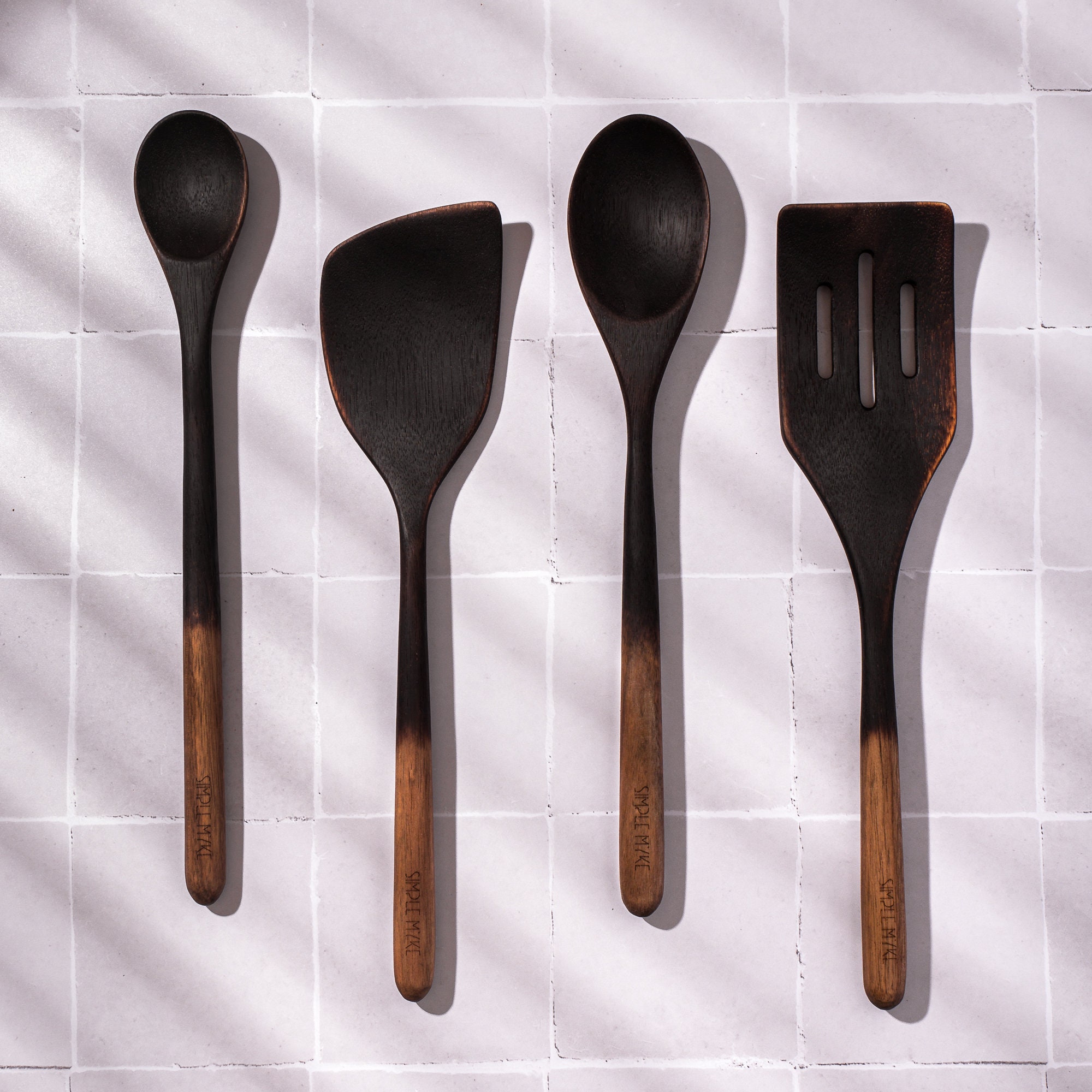 Yakisugi 4 Piece Utensil Set Japanese Wooden Utensils Modern Kitchen