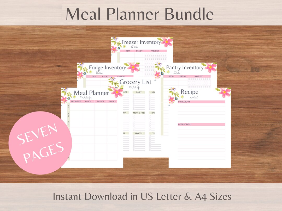 Meal Planner Printable Bundle Floral Freezer Inventory - Etsy