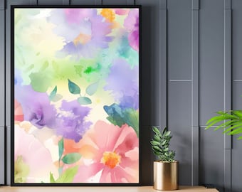 Spring watercolor art, Spring digital print, Spring digital art, Flower watercolor art, Watercolor art, Watercolor spring wall art, Floral