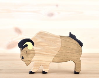 Wooden Bison toy American buffalo figurine Ox miniature Forest Animal Toy Waldorf wooden figurines