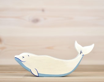 Wooden white whale figurine White porpoise toy Beluga whale