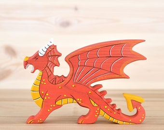 Wooden Dragon figurine Fairy creature Red dragon toy Handmade whimsical creatures