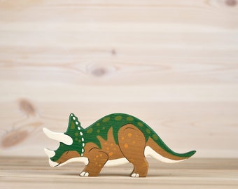 Handcrafted Wooden Triceratops Toy - Eco-friendly, Child Safe Dinosaur Playset for Kids and Toddlers