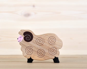 Handmade Wooden Sheep toy Sheep figurine Woolly figure Wooden Farm animals Toddler gift Baby shower gift