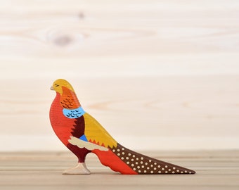 Handcrafted Wooden Golden Pheasant Toy - Vintage Inspired, Eco-friendly, Child-safe, Natural Wood Plaything