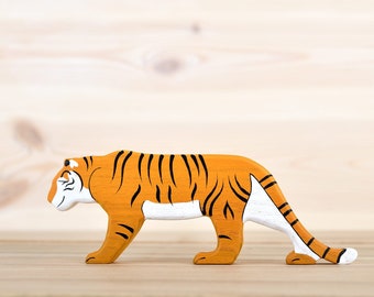 Handcrafted Wooden Tiger Toy, Eco-Friendly Children's Toy, Artisan Animal Figure, Unique Gift for Kids