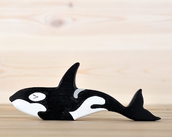 Handcrafted Wooden Orca Toy Figurine - Eco-Friendly, Unique Collectible for Kids and Adults - Wooden Ocean animals Playset for kids