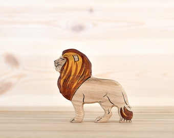 Handcrafted Wooden Lion Toy, Unique Eco-friendly Animal Plaything, Perfect Gift for Children