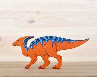Handcrafted Wooden Parasaurolophus Toy, Unique Dinosaur Collectible for Children, Eco-Friendly Play Figure