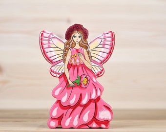 Wooden Pink Fairy figurine Flower Fairies Whimsical creatures Fairy World Handmade Fairy figurines