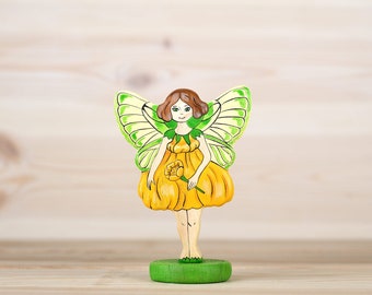 Wooden Yellow Fairy Flower Fairy figurine legendary creature Vintage Fairy figurines