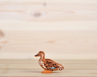 Handcrafted Wooden Brown Duck Toy - Child-Safe, Eco-Friendly, Natural Wood Bird Figurine for Play and Learn