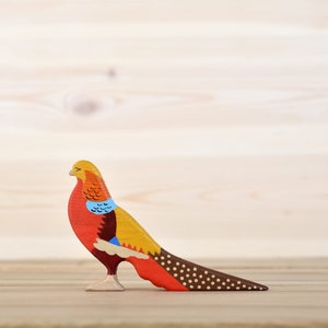 Handcrafted Wooden Golden Pheasant Toy - Vintage Inspired, Eco-friendly, Child-safe, Natural Wood Plaything