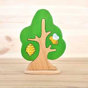 Waldorf wooden tree bee and hive puzzle Imaginative play Montessori Toy