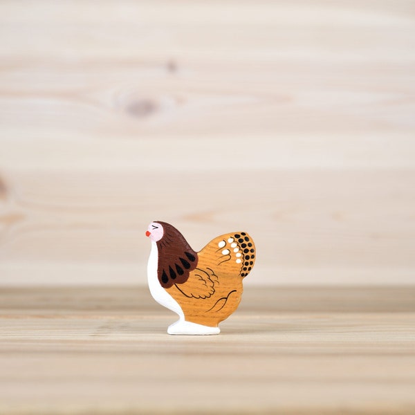 Handmande Wooden Hen toy Fowl figure Domestic animal toy Gift for toddlers Small World play