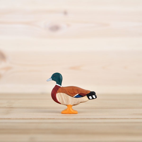 Handcrafted Wooden Mallard Duck Toy - Child-Safe, Eco-Friendly, Natural Wood Bird Figurine for Learning Through Play