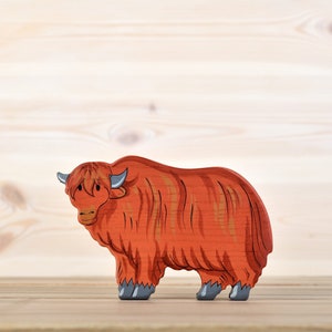 Wooden Highland Cow toy Wooden Farm animals Toy story Waldorf toys Birthday Gift image 1