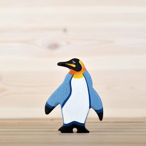 Wooden toy King Penguin figurine South pole animal image 1