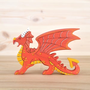 Wooden Dragon figurine Fairy creature Red dragon toy Handmade whimsical creatures
