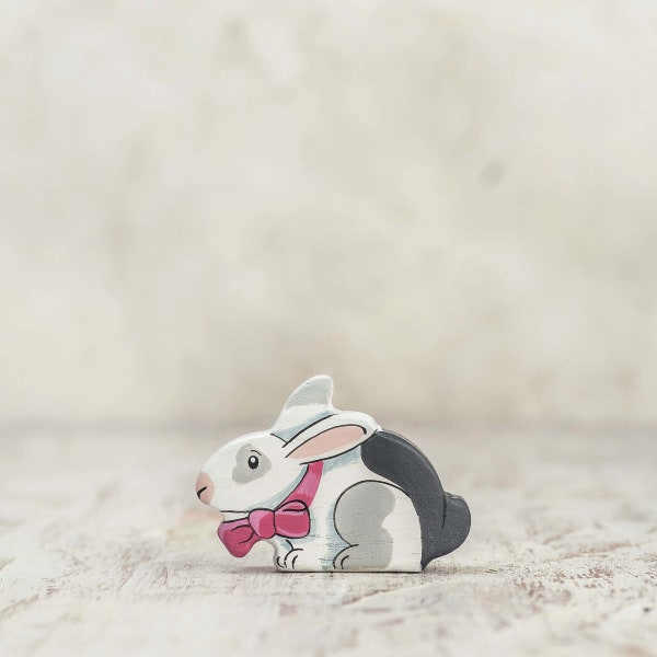 Rabbit toy figurine - Wooden rabbit toy - Waldorf wooden toys - Hare wooden figurine toy - Easter gift for kids