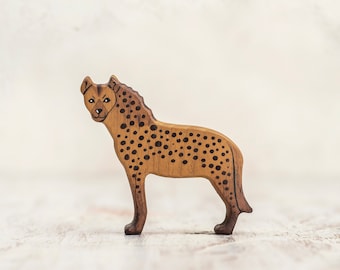 Handmade Wooden Hyena Figurine for Kids 3+ - Educational and Fun Safari Animal Toy Best gift for kids Wooden African Animals