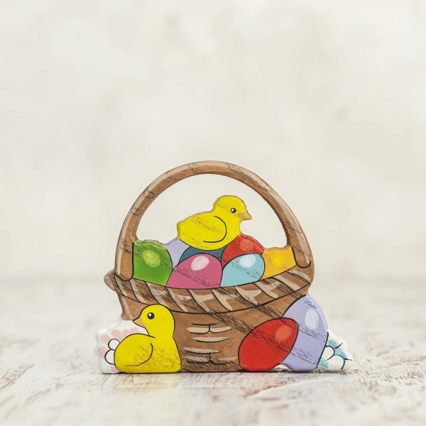 Wooden Easter Basket - Easter gift for kids - Basket with eggs and chickens - Easter toy - Waldorf wooden toys