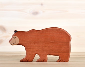 Wooden bear toy Waldorf Wooden figurines Decoration for Kids Room Forest Animal Toy