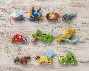 Wooden Insect Figurines Set of 10 - Bee, Ladybug, Caterpillar, and More - Perfect for Spring Learning with Kids Small World Gift for kid