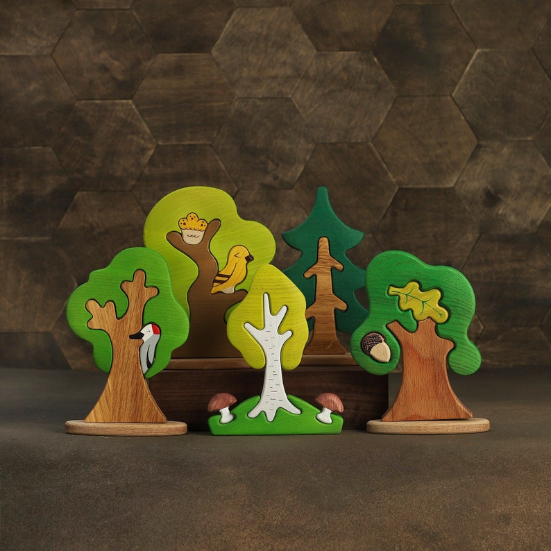 Big Wooden Tree Set 19pcs Woodland Puzzle Toy Nature Table - Etsy
