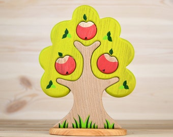 Waldorf toy/Apple tree/montessori baby/wooden puzzle