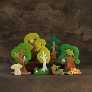 Wooden Tree Set  (5pcs) Woodland trees Waldorf toys Wooden toys Animal figures Birthday gift for kids Small world play