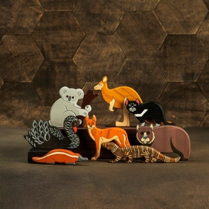 Wooden Australian Animals Set: Hand-Painted Ashtree Figurines (8pcs)