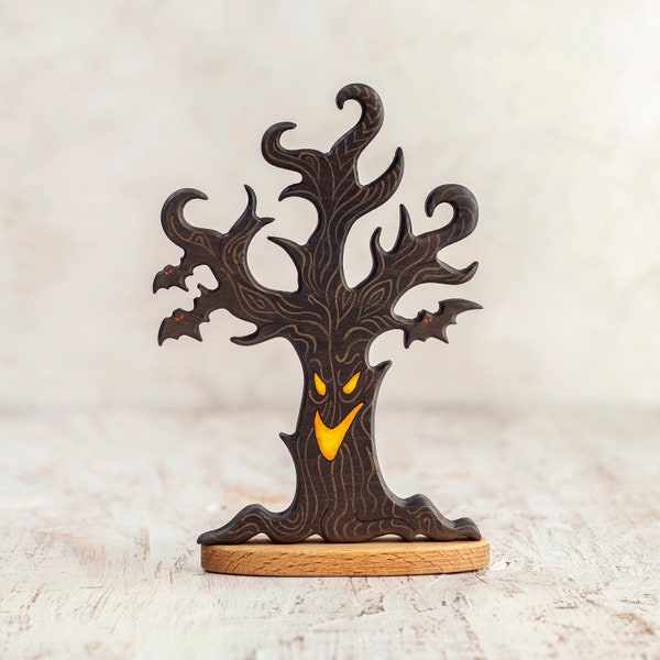 Handcrafted Wooden Halloween Tree Decoration – Rustic Spooky Home Decor  Unique Haunted Tree Ornament for Halloween Party & Fall Festivities