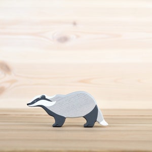 Wooden Badger Figurine: Handmade Woodland Animal Toy